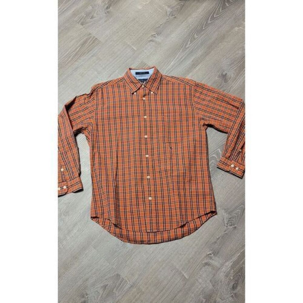 Tommy Hilfiger Men's Orange‎ White Plaid Button Up Long Sleeve Size Medium